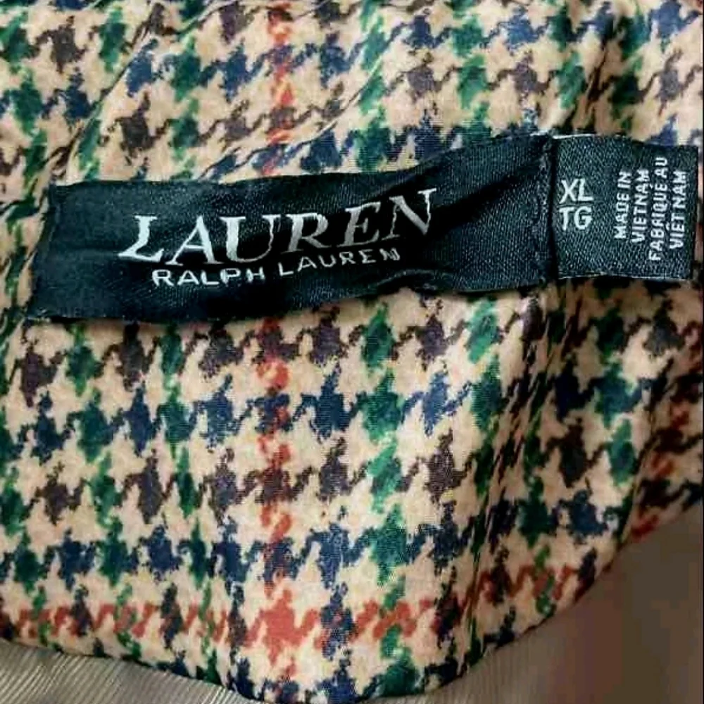 Lauren Ralph Lauren Multicolor Houndstooth Quilted Coat Corduroy Trim XL